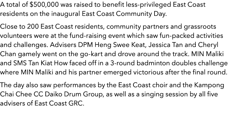 A total of $500,000 was raised to benefit less-privileged East Coast residents on the inaugural East Coast Community ...