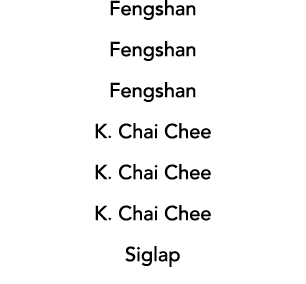 Fengshan Fengshan Fengshan K. Chai Chee K. Chai Chee K. Chai Chee Siglap 
