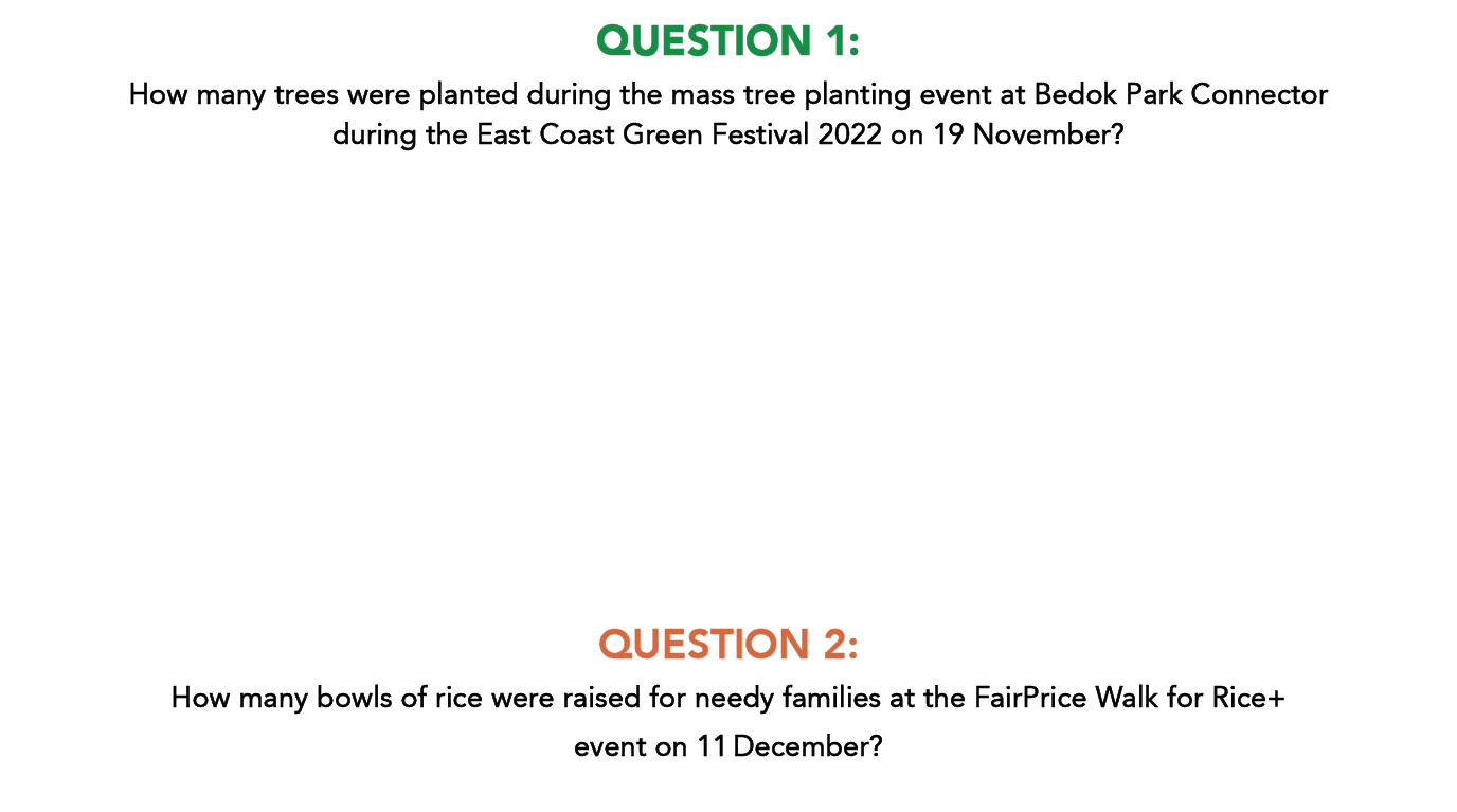 QUESTION 1: How many trees were planted during the mass tree planting event at Bedok Park Connector during the East C...