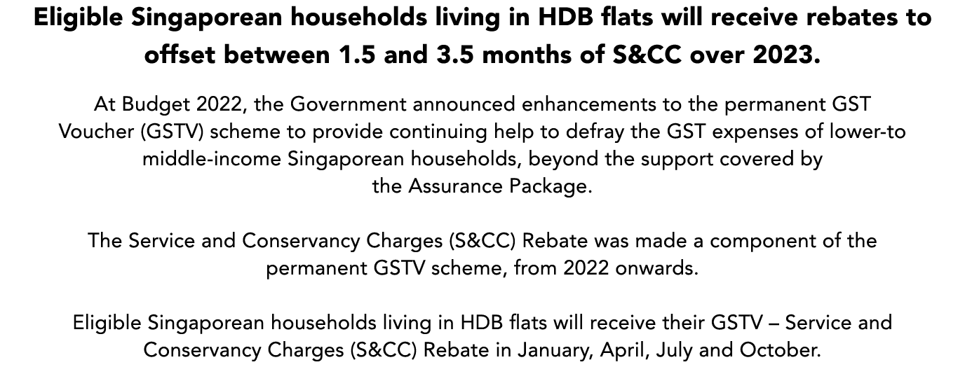 Eligible Singaporean households living in HDB flats will receive rebates to offset between 1.5 and 3.5 months of S&CC...