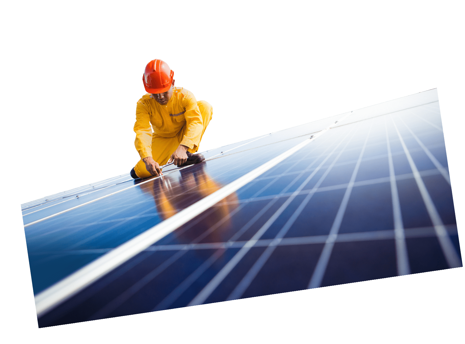 Male technician checks the maintenance of the solar panels.
