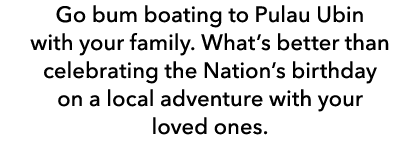 Go bum boating to Pulau Ubin with your family. What’s better than celebrating the Nation’s birthday on a local advent...